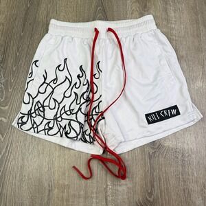 Kill Crew Muay Mens White Thai Flame Drawstring Activewear Gym Shorts Size S
